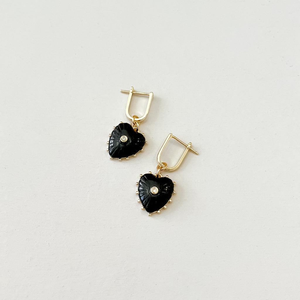 Isabel Onyx Heart Earrings