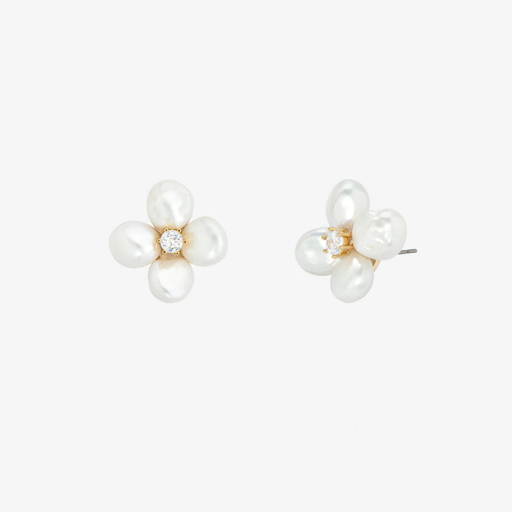 Flower Pearl Earrings in Ivory