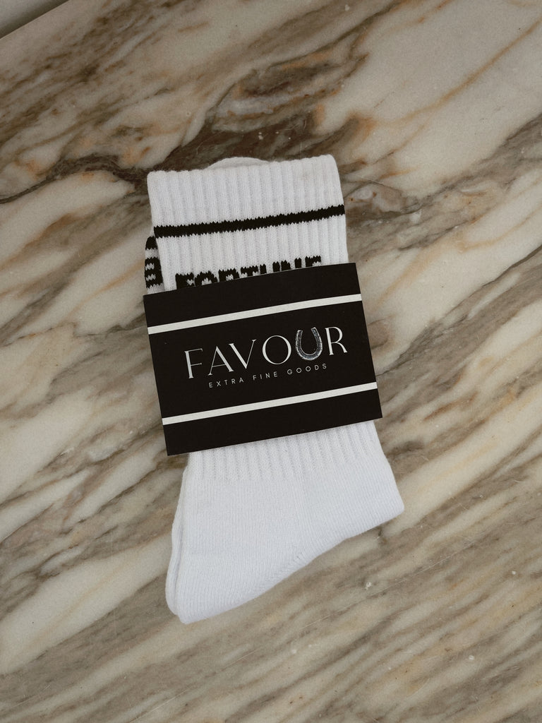 Fortune Favours The Brave Socks in White