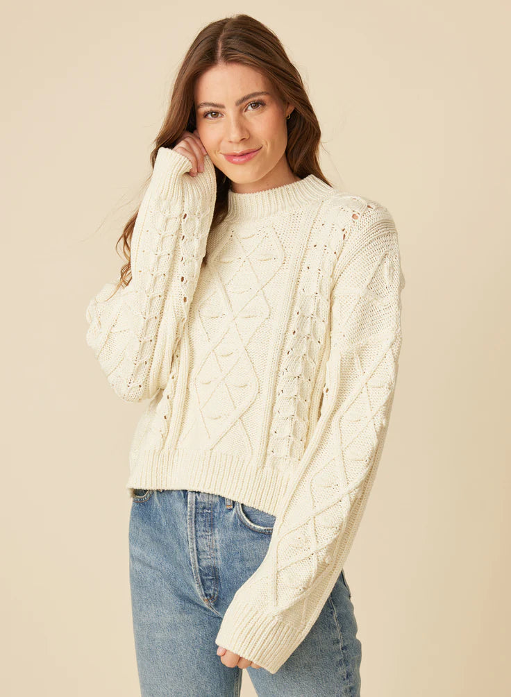 Laurel Cable Pullover in Snow